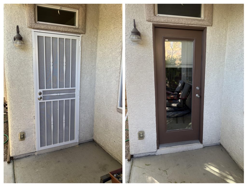 Installed security door on back door entrance