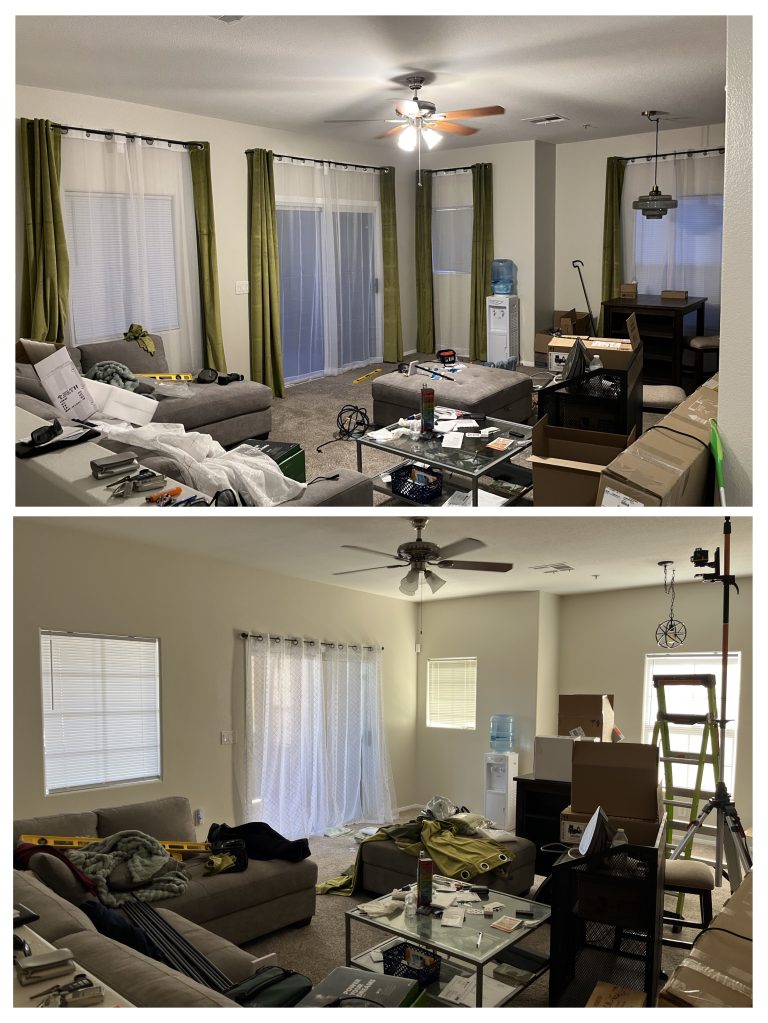 Mounted 4 Curtain Rods and Hung Curtains