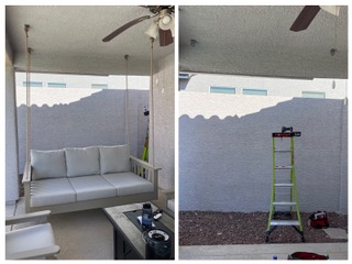 Mounted Swinging Loveseat onto Patio Ceiling