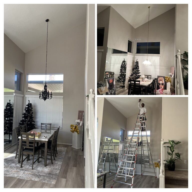 Replaced Chandelier on Slanted 17ft Ceiling