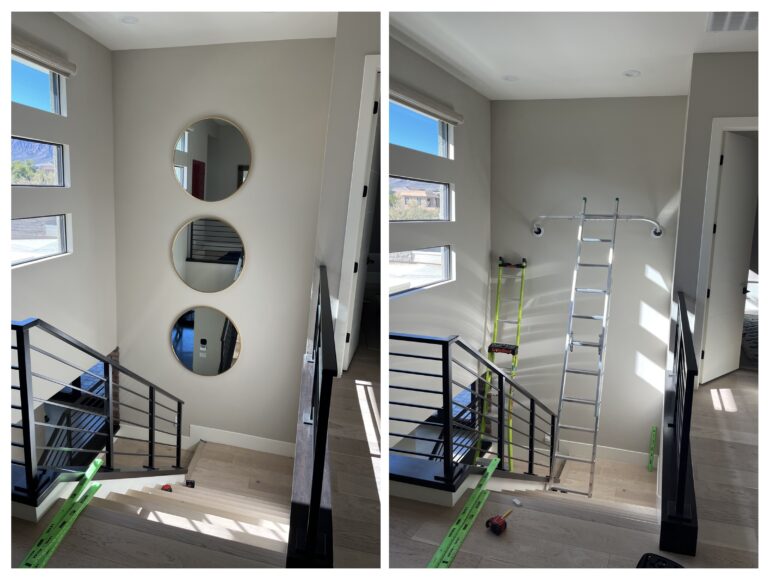 Mounted Mirrors on Staircase on 16ft Wall